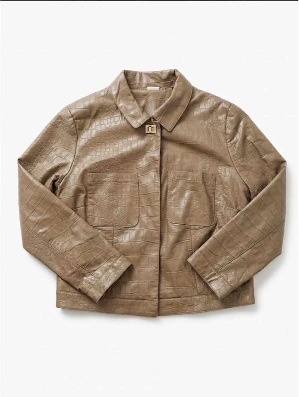 Cato Black Label Croc Embossed Leather Jacket Tan Beige size 1